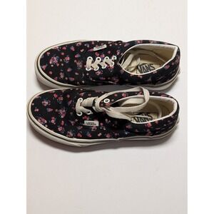 Vans Era Floral Black Pink Blue Canvas Skate Shoes Kids Size 3.0 Low Top Sneake